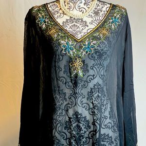 Beautiful embroidery, black, sheer top